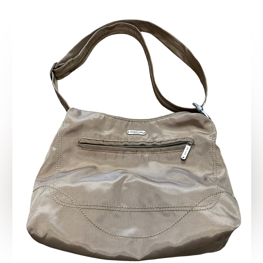 Travelon Tan Nylon Shoulder Bag Purse